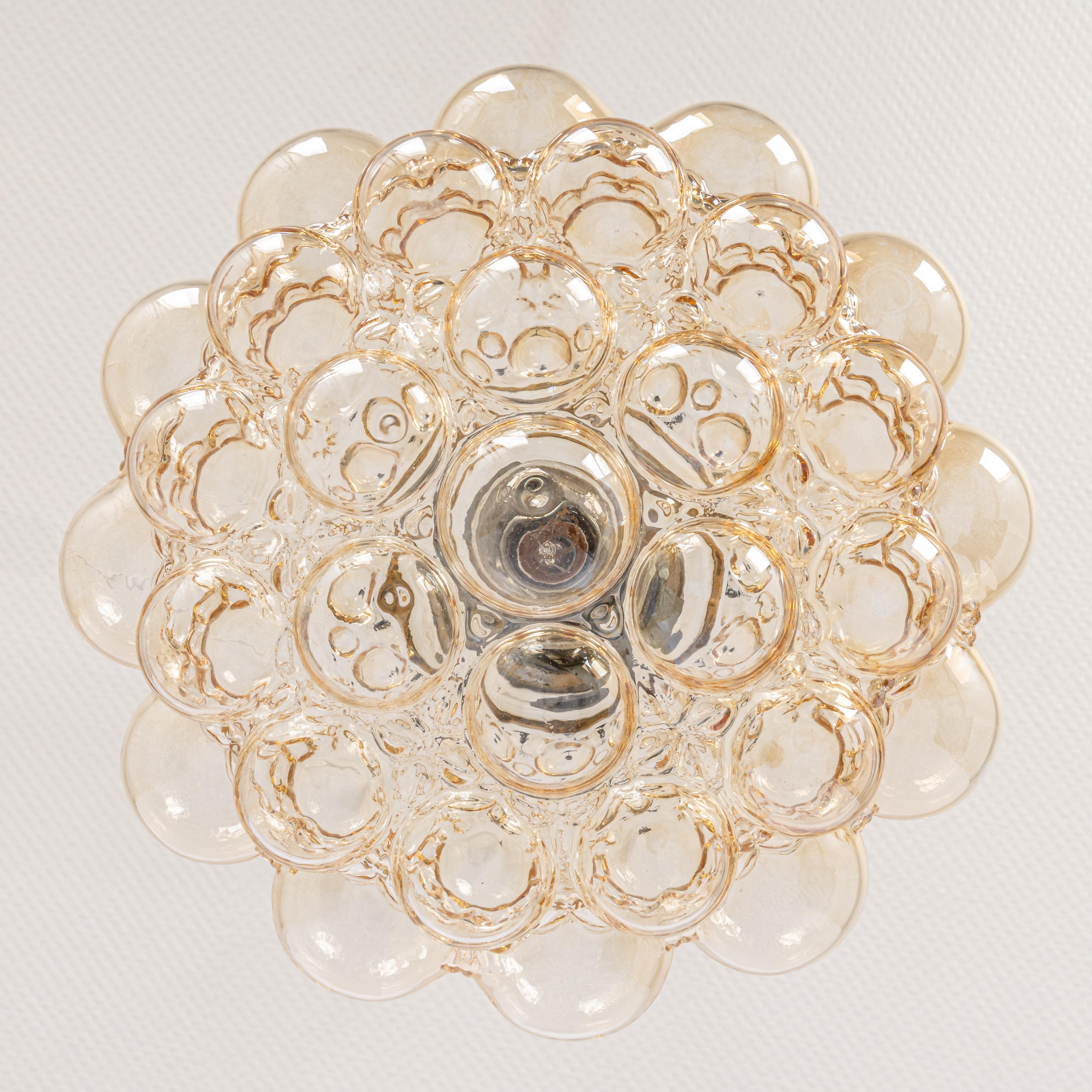 Large Amber Bubble Glass Pendant by Helena Tynell for Limburg, Germany, 1970s 3