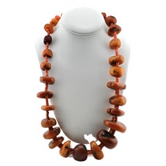 Antique Large Amber Chunk & Coral Beaded Necklace