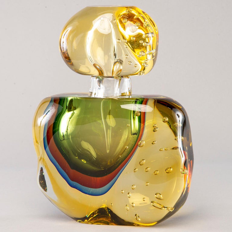Large Amber Colored Murano Glass Sommerso Perfume Bottle at 1stDibs