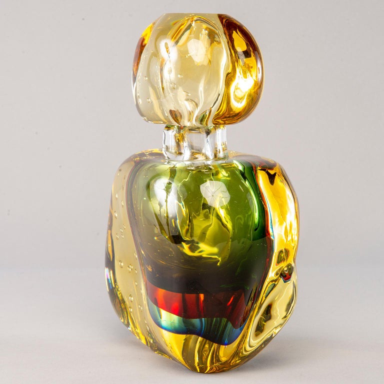 Large Amber Colored Murano Glass Sommerso Perfume Bottle at 1stDibs