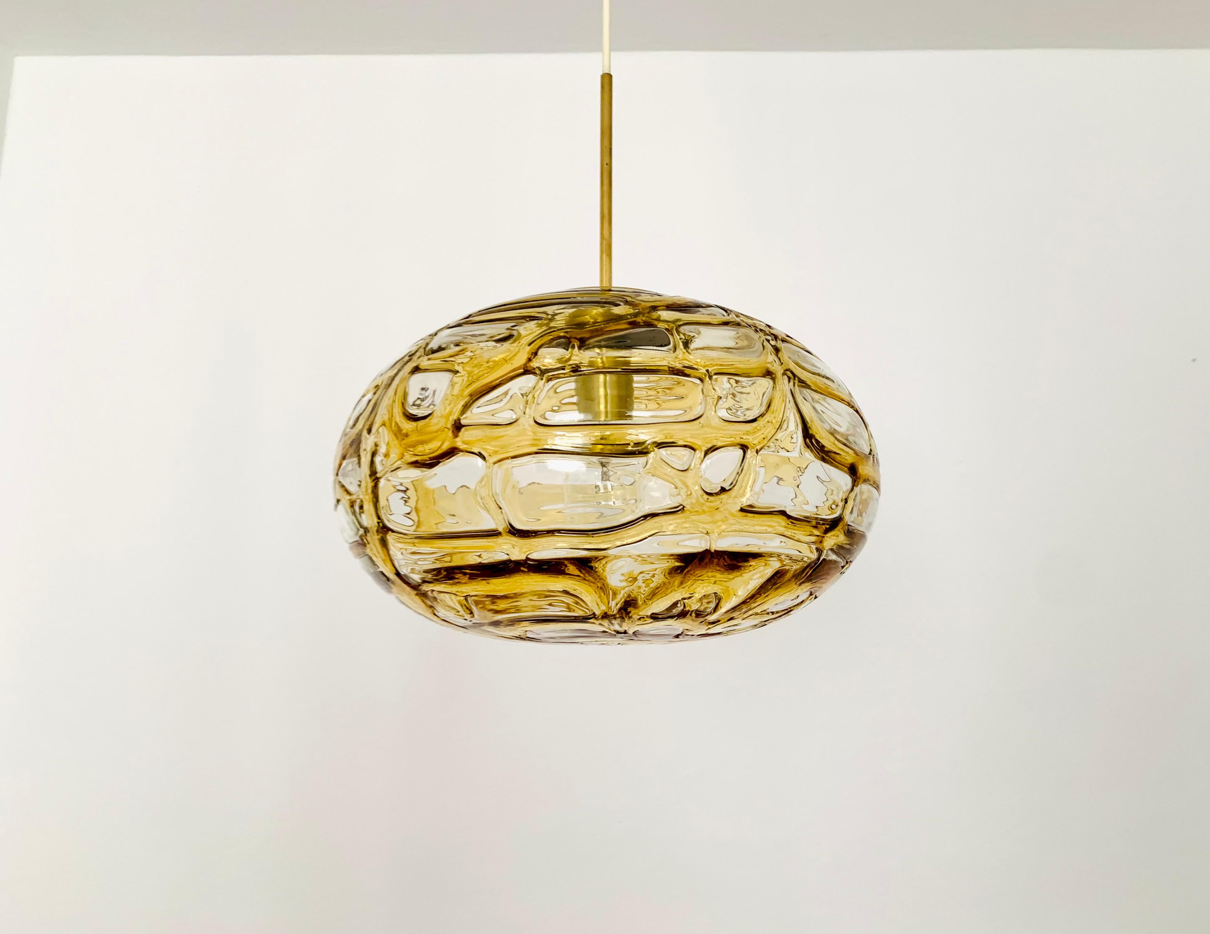 Mid-Century Modern Large Amber Glass Pendant Lamp by Doria