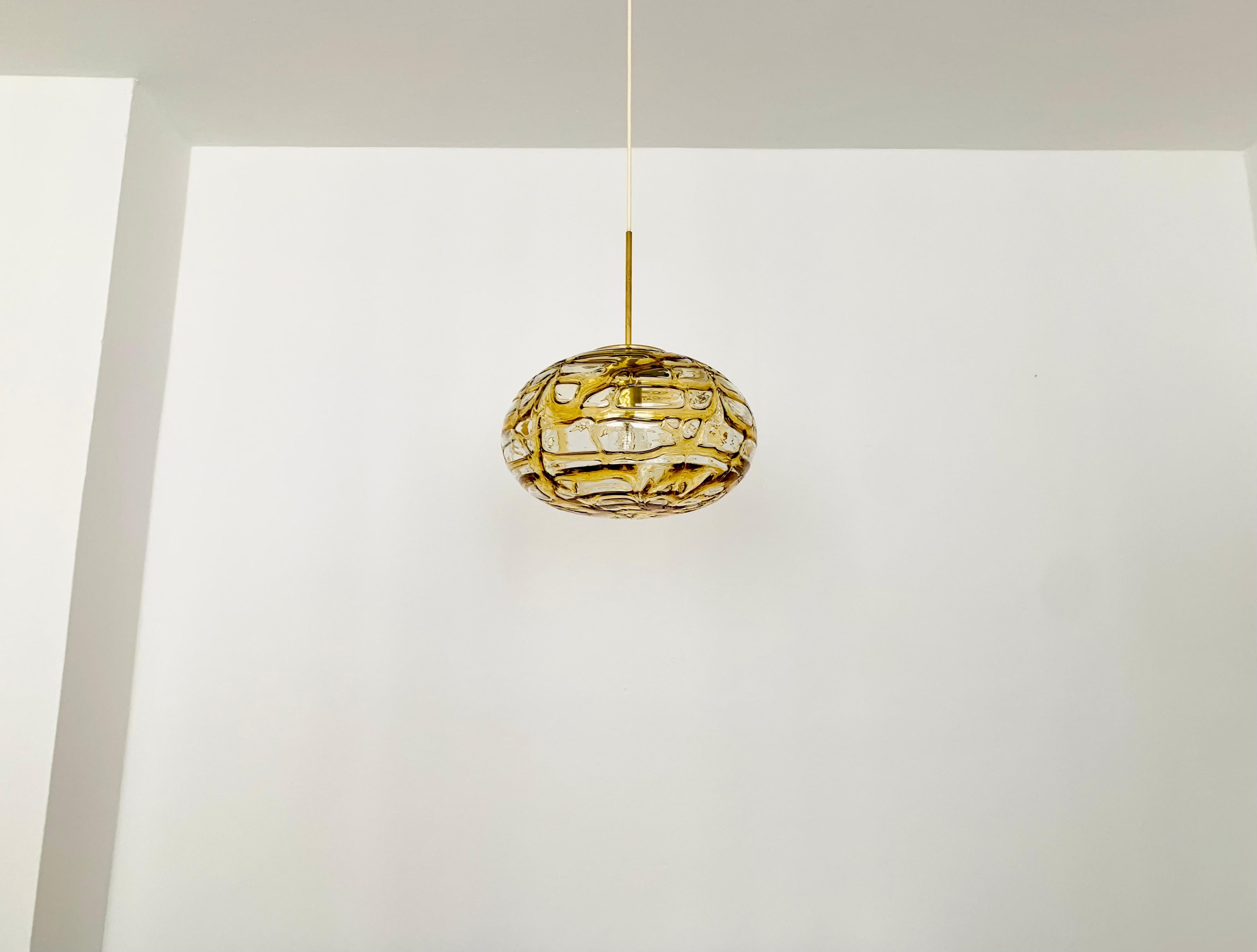 German Large Amber Glass Pendant Lamp by Doria