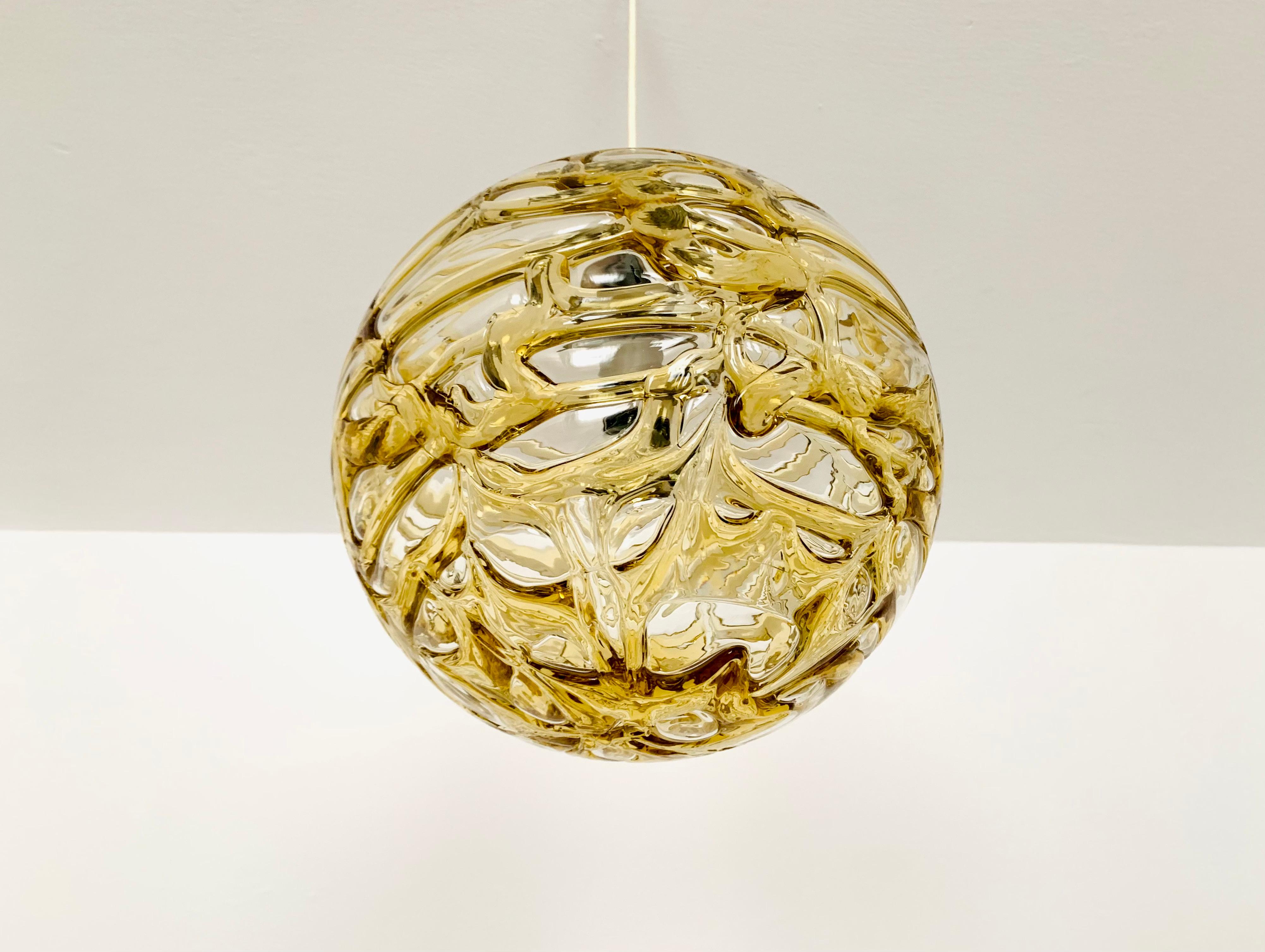 Large Amber Glass Pendant Lamp by Doria In Good Condition For Sale In München, DE