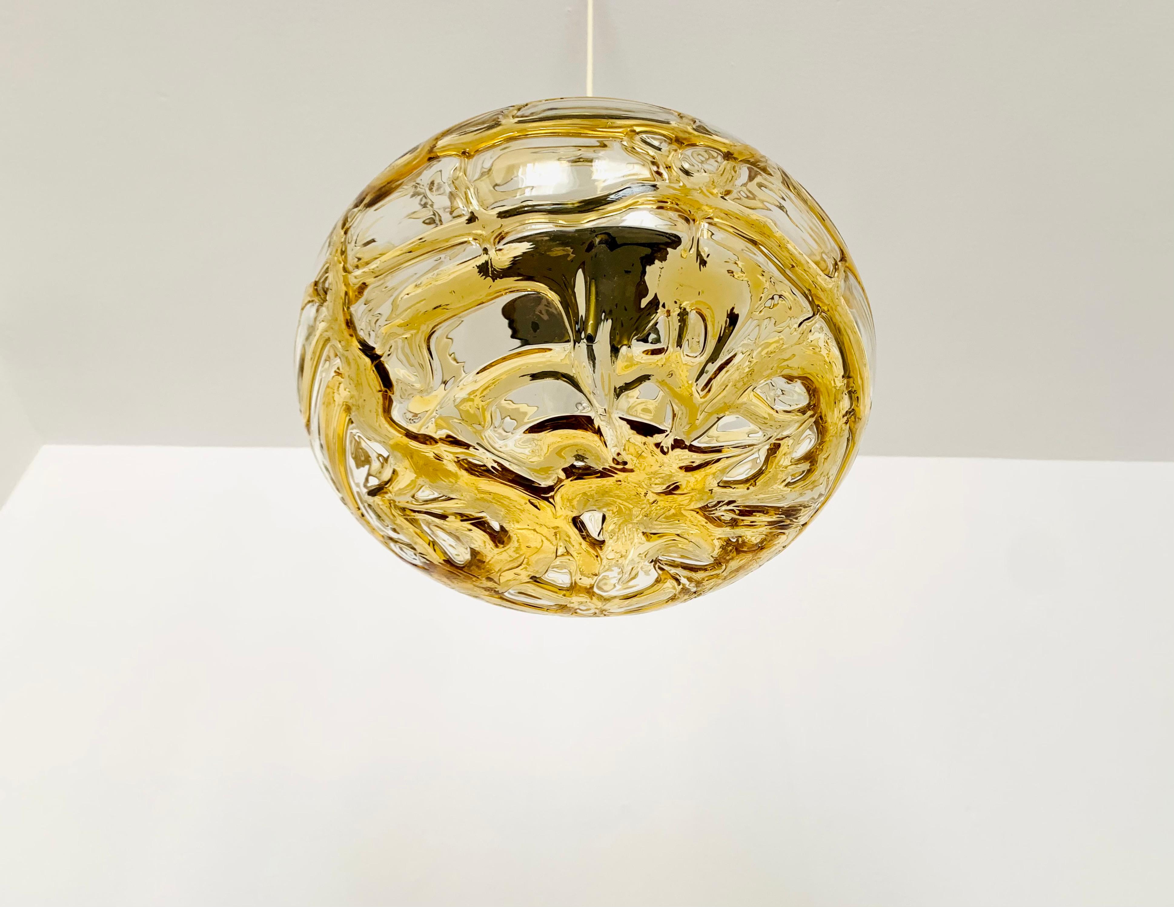Mid-20th Century Large Amber Glass Pendant Lamp by Doria