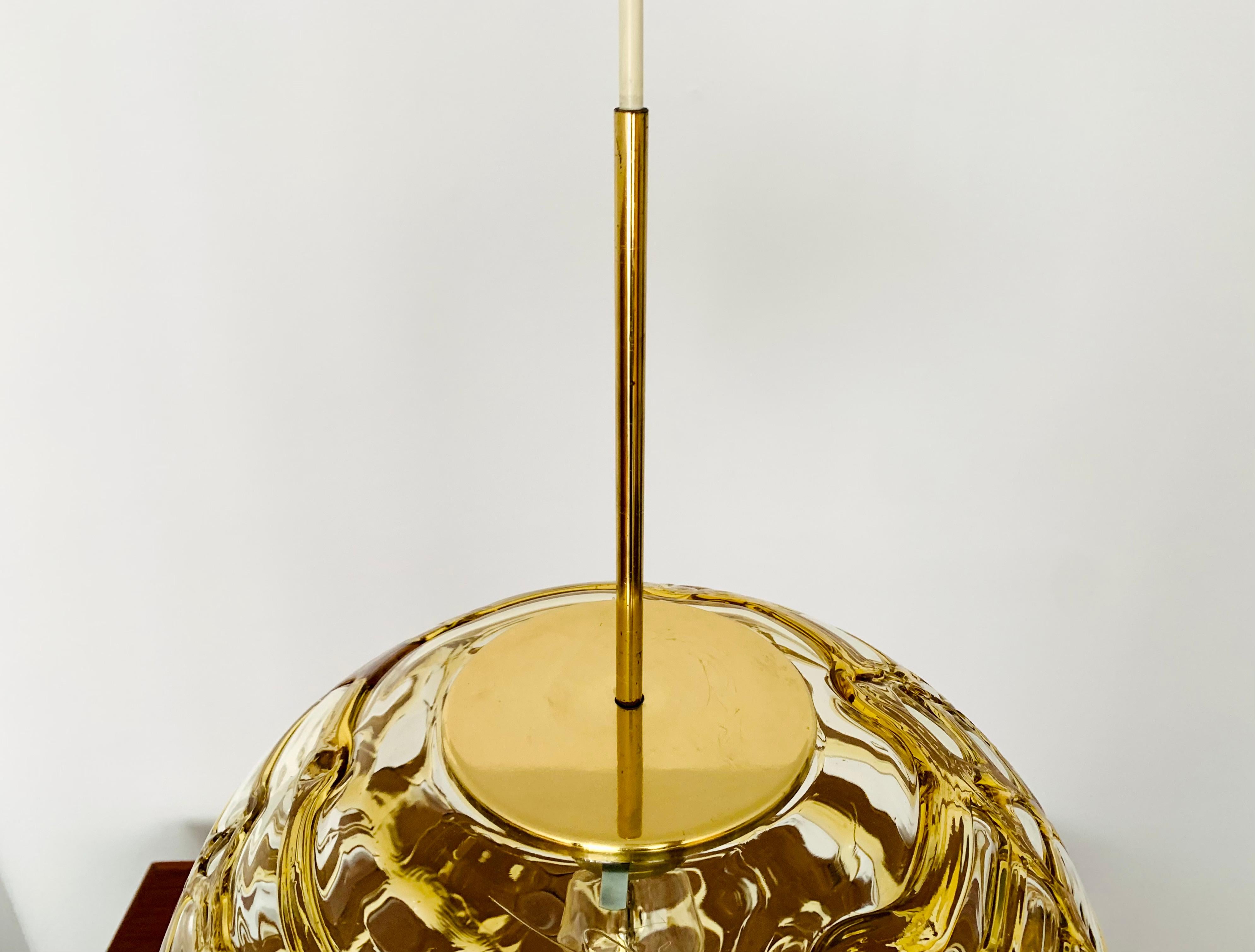 Metal Large Amber Glass Pendant Lamp by Doria