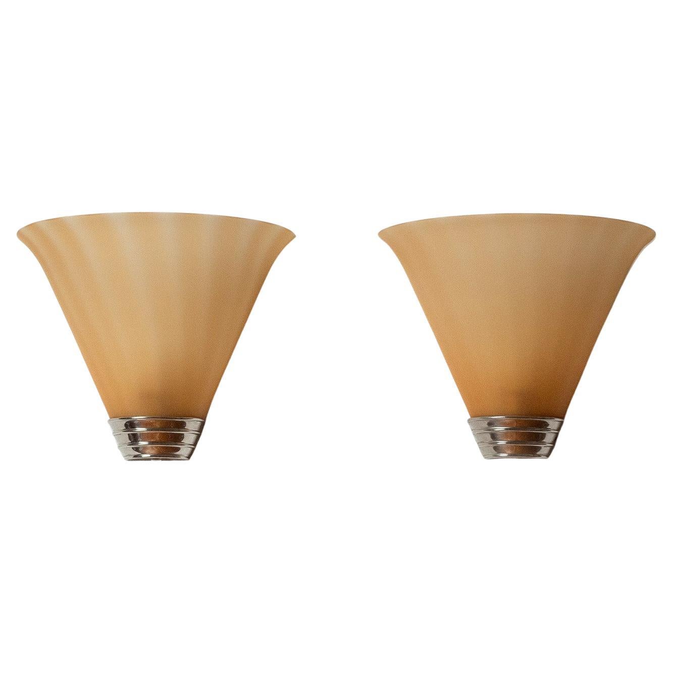 Large Amber Glass Sconces, 1930s