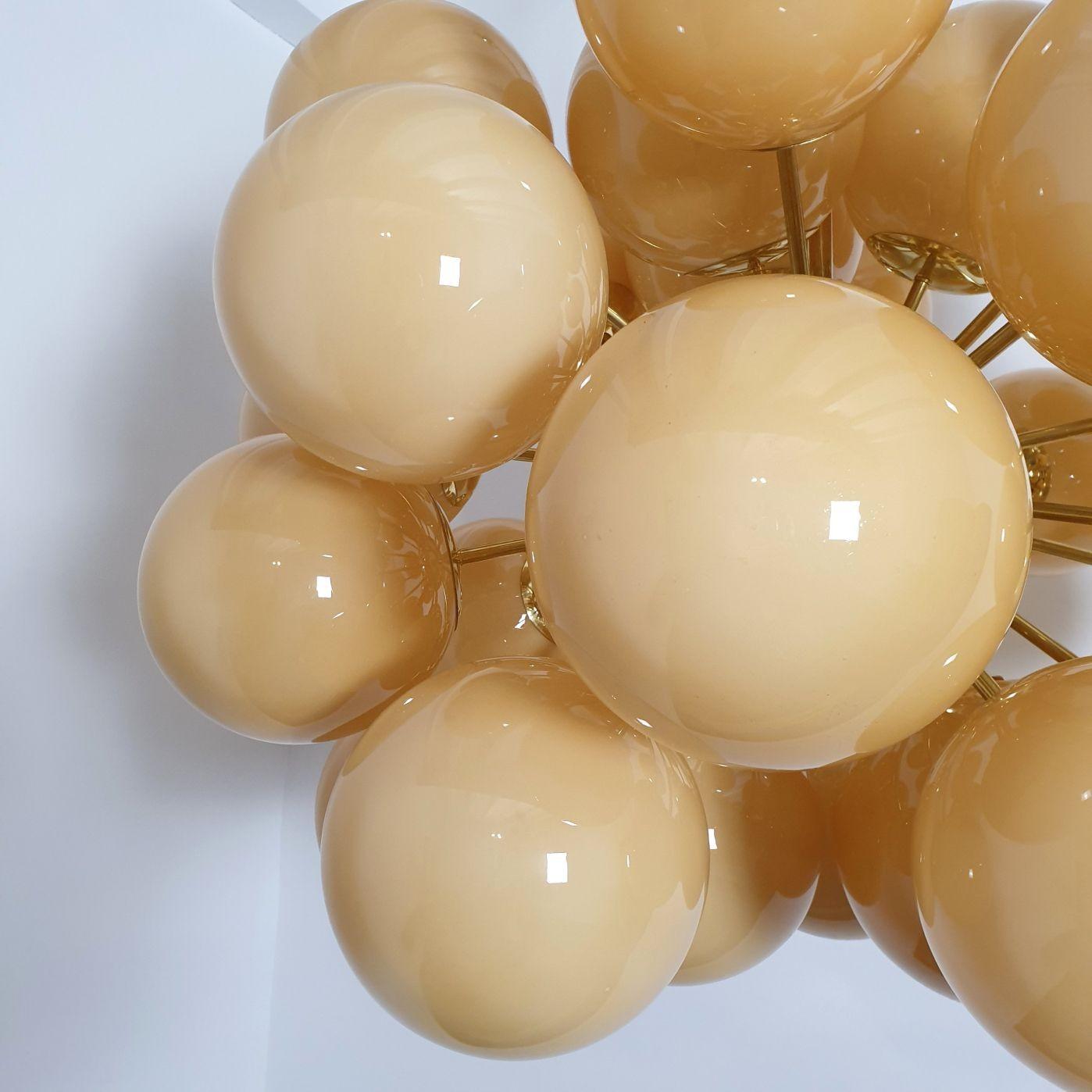 Brass Large Amber glass Sputnik chandelier, Italy For Sale