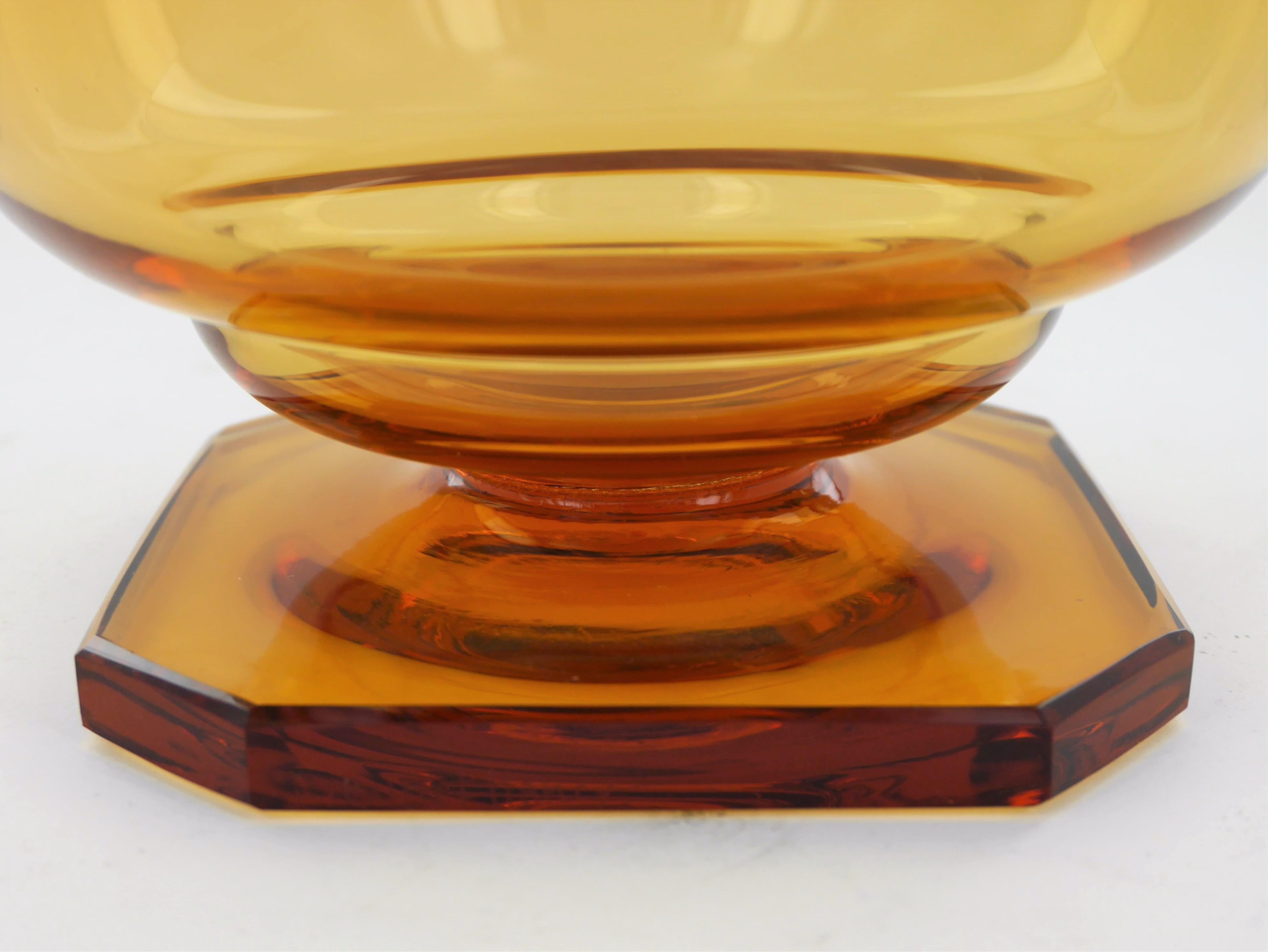 French An Art Deco Large Amber Glass Vase or Serving Bowl by Daum, 1930s