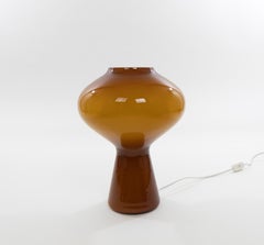 Große mundgeblasene Fungo-Tischlampe aus Bernstein von Massimo Vignelli für Venini, 1950er Jahre
