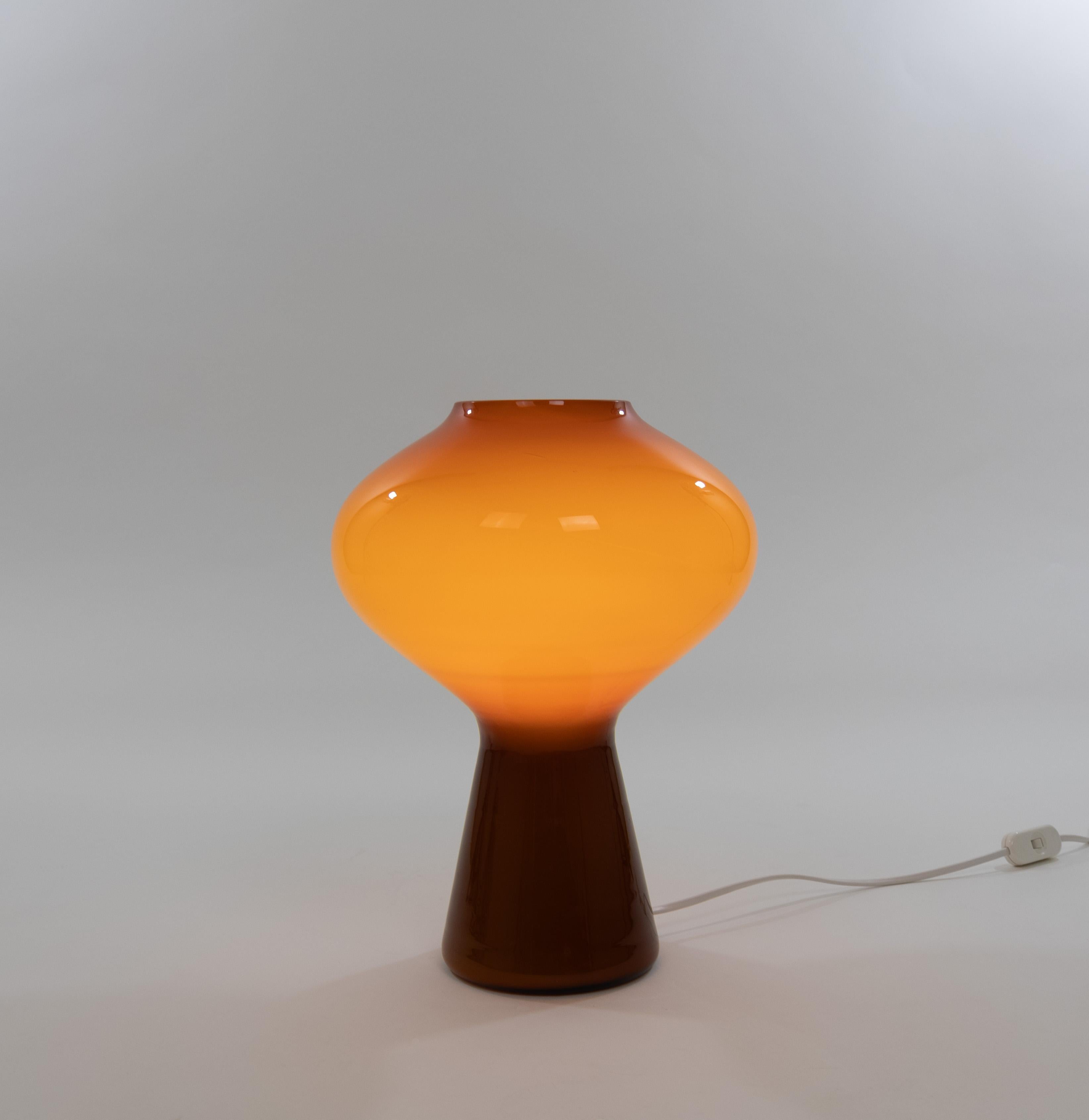 Mid-Century Modern Large Amber Hand Blown Fungo Table Lamp by Massimo Vignelli for Venini, 1950s