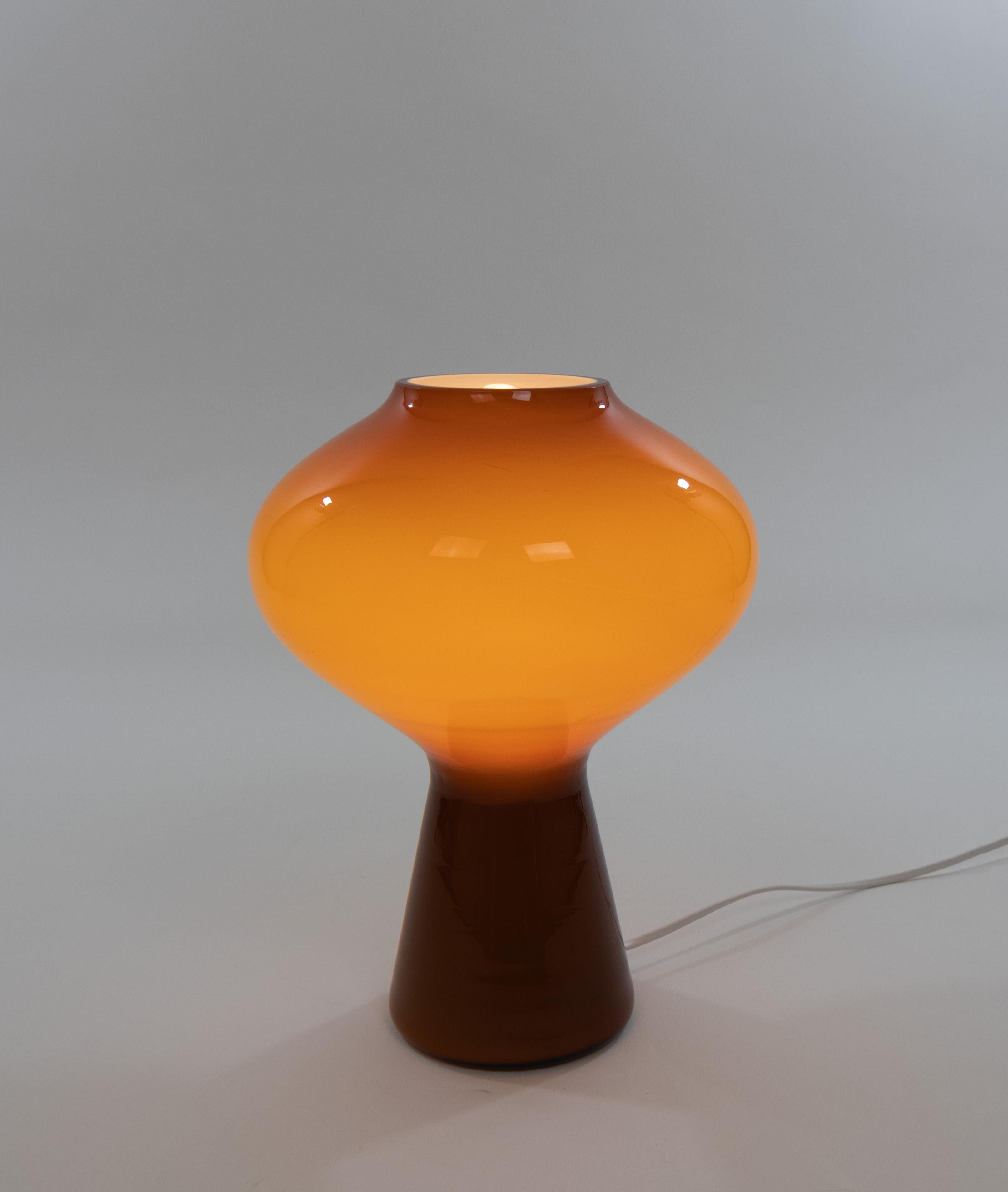 Large Amber Hand Blown Fungo Table Lamp by Massimo Vignelli for Venini, 1950s In Good Condition In Rotterdam, NL