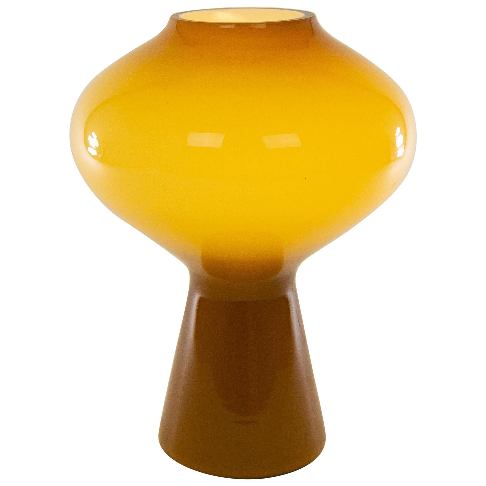 Large Amber Hand Blown Fungo Table Lamp by Massimo Vignelli for Venini, 1950s