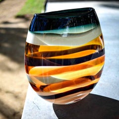 Large Amber Hand Blown Glass U Vase by California Designer Caleb Siemon