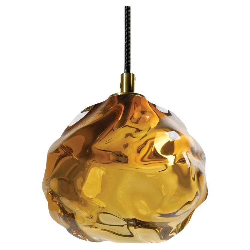 Large Amber Happy Pendant Light, Line Voltage, Hand Blown Glass -Made to Order For Sale