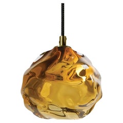 Large Amber Happy Pendant Light, Line Voltage, Hand Blown Glass -Made to Order