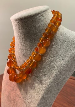 Large Amber-Orange Carnelian Bead Opera Length 72cm 1950's Vintage Necklace