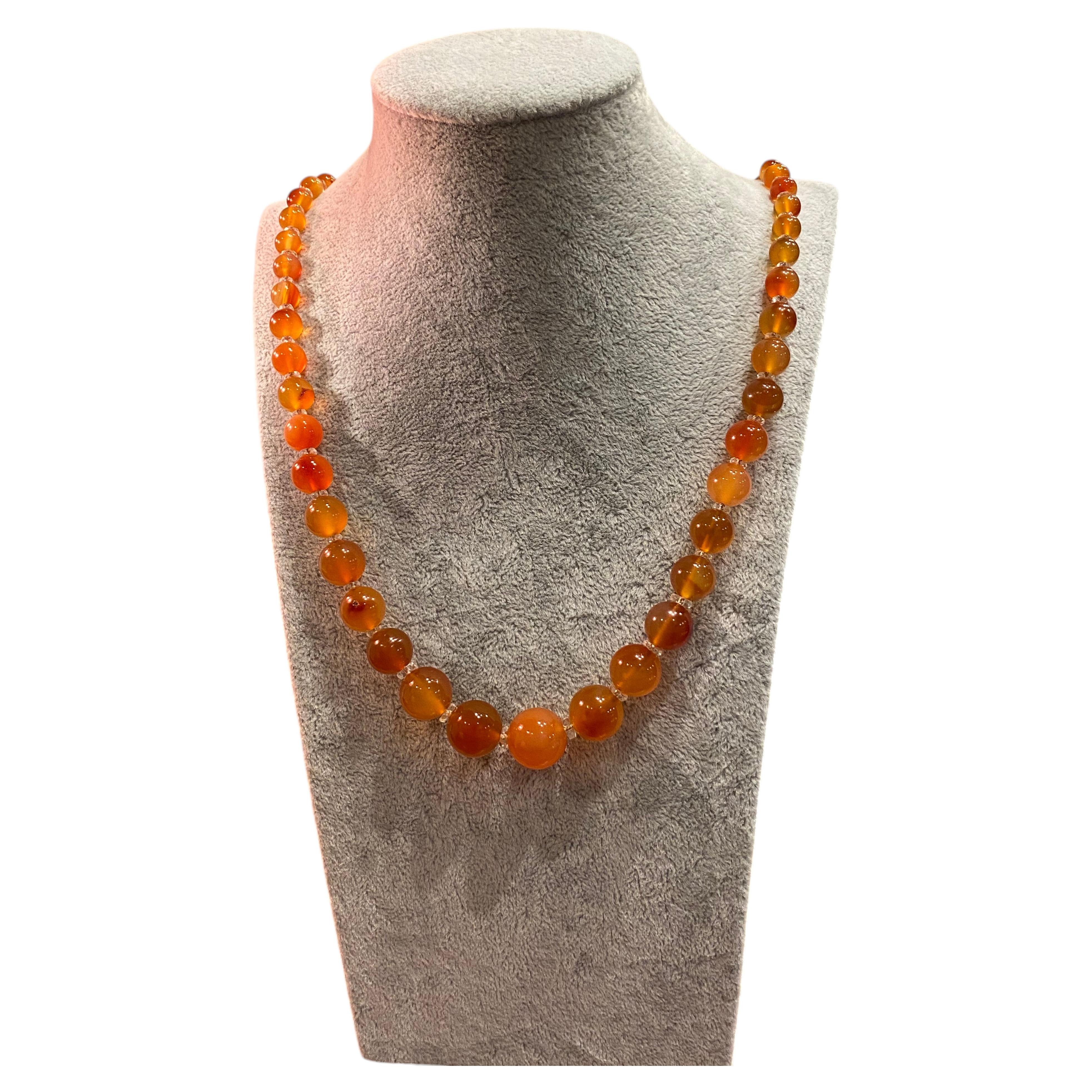 Gran cuenta de cornalina ámbar-naranja Ópera Longitud 72cm Collar Vintage Años 50