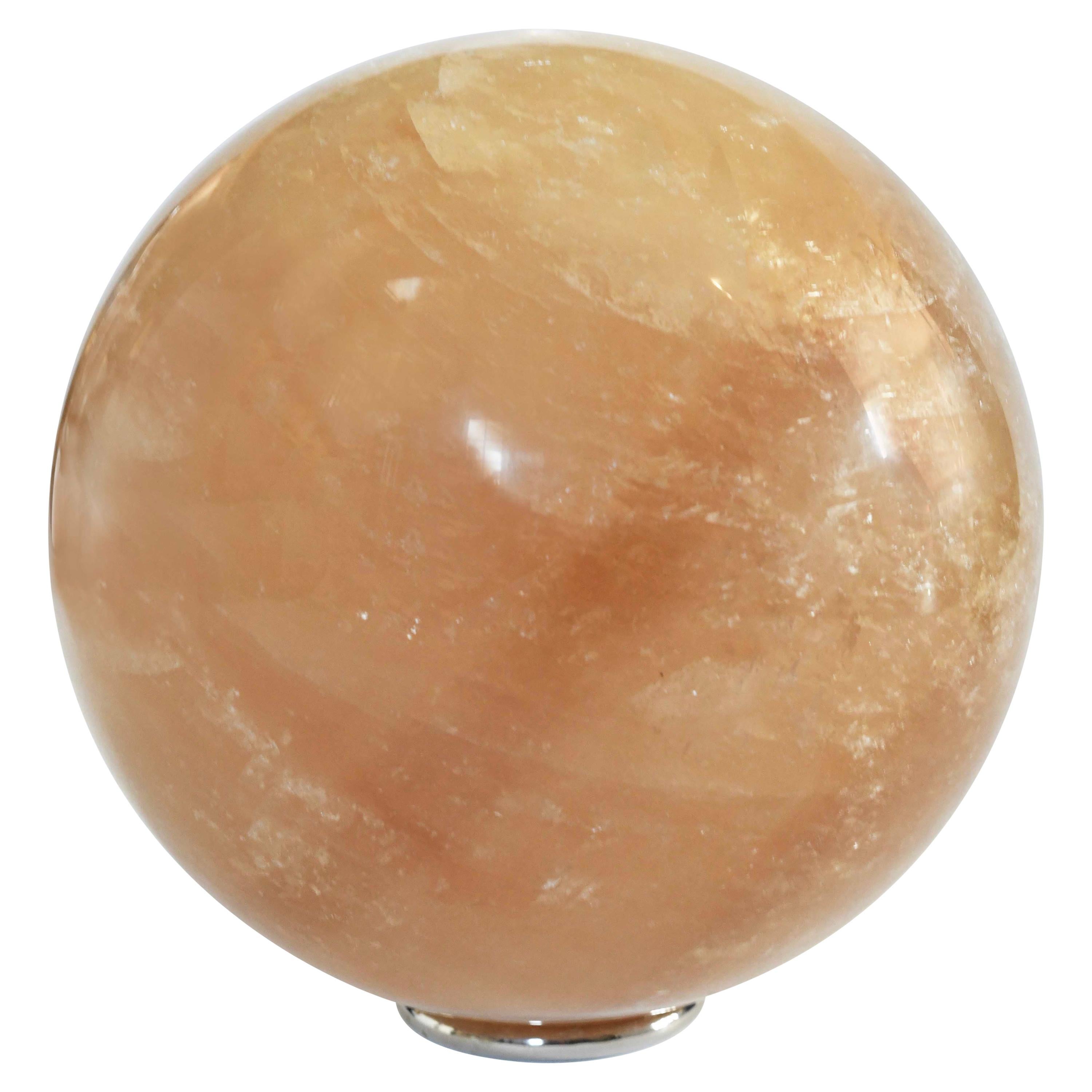 Large Amber Quartz Rock Crystal Ball For Sale