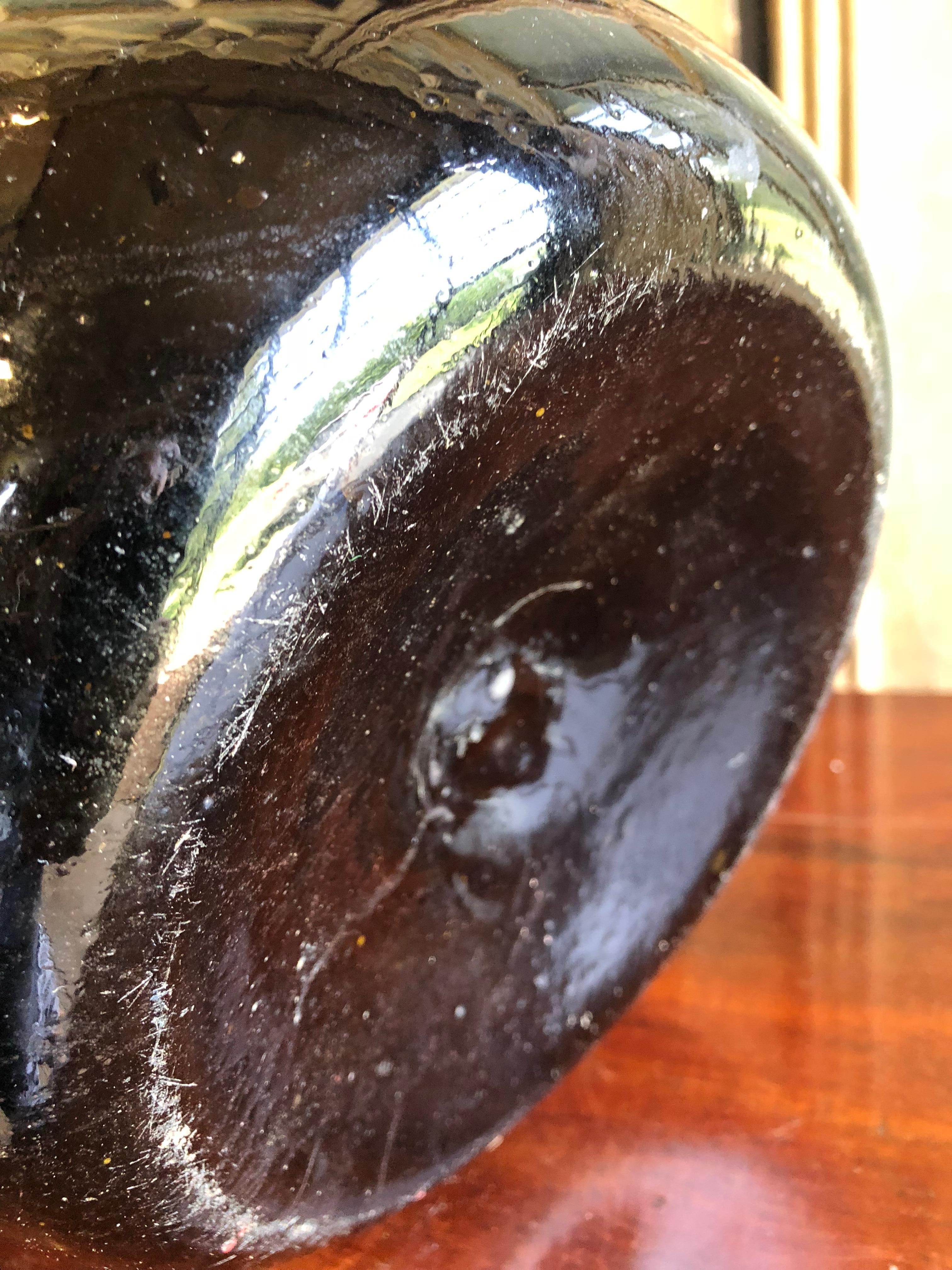 Blown Glass Large Amber Wine Bottle, French 19th Century