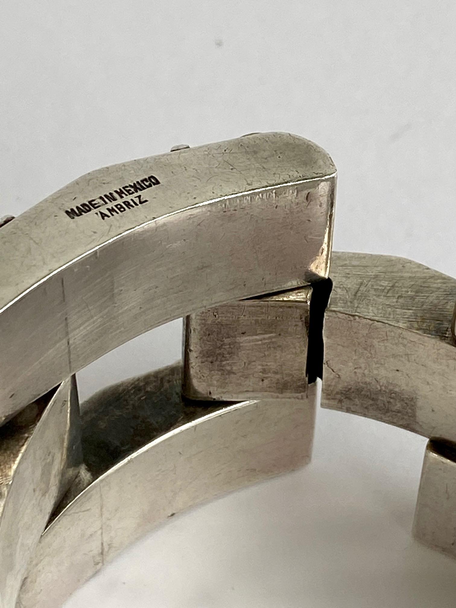 Large Ambriz Mexico Sterling Fred Davis 1940s Bracelet 8