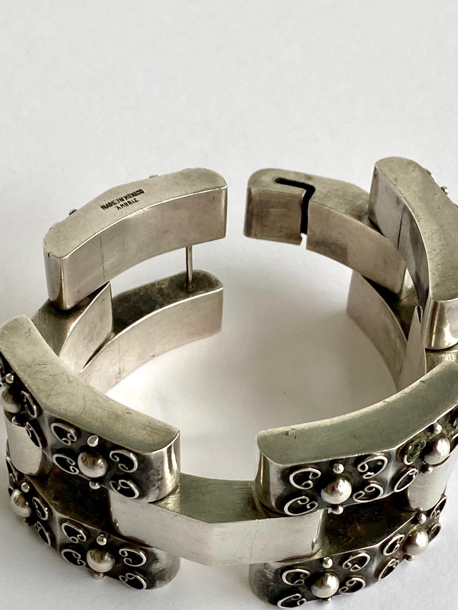 Large Ambriz Mexico Sterling Fred Davis 1940s Bracelet 9
