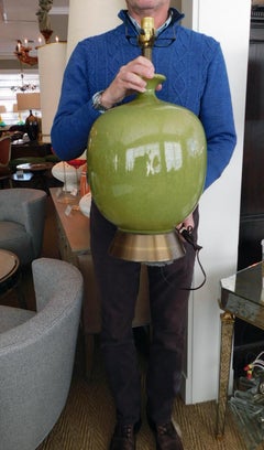 Large American 1960s Apple-Green Glazed Ceramic Ovoid-Form Lamp
