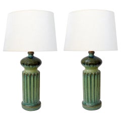 Large American 1960s Apple-Green Glazed Ceramic Ovoid-Form Lamp