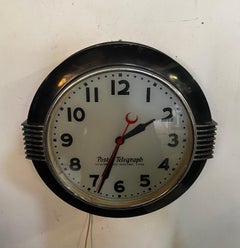 Gran Reloj de Pared Americano Art Decó Cromado y Negro con Esfera Iluminada by Hammond