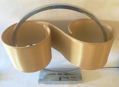 Large American Art Deco Revival Chrome Twin Console Lamp with Ribbon Shade