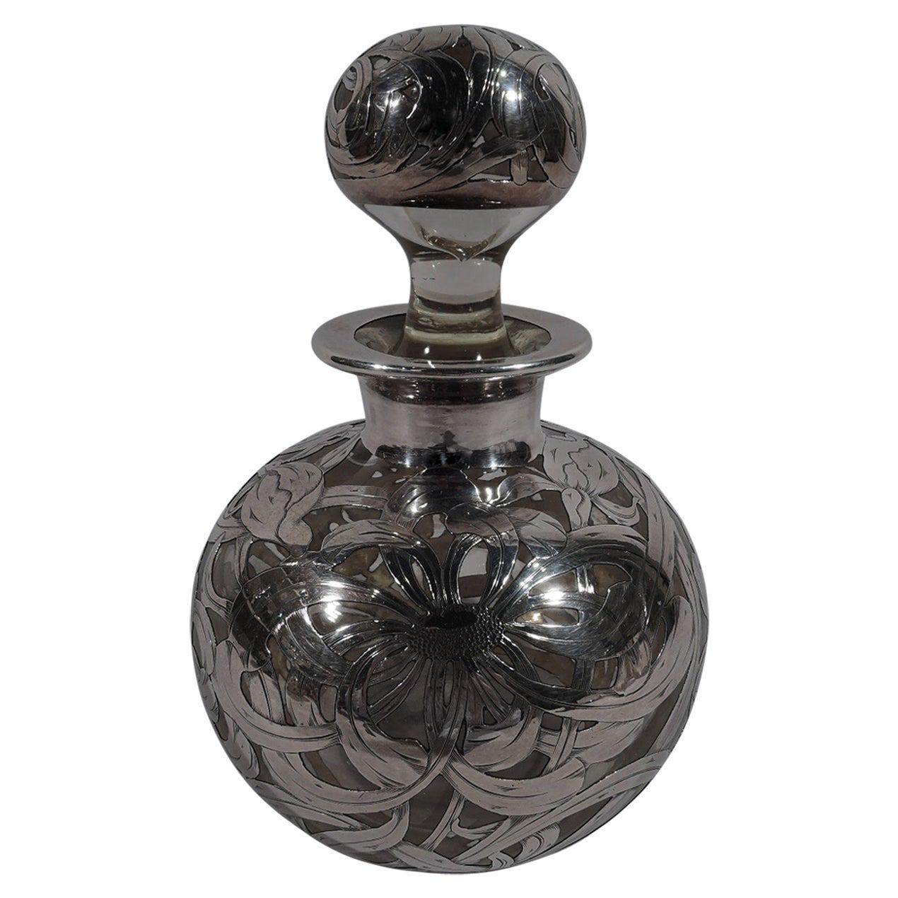 Large American Art Nouveau Silver Overlay Cologne Bottle