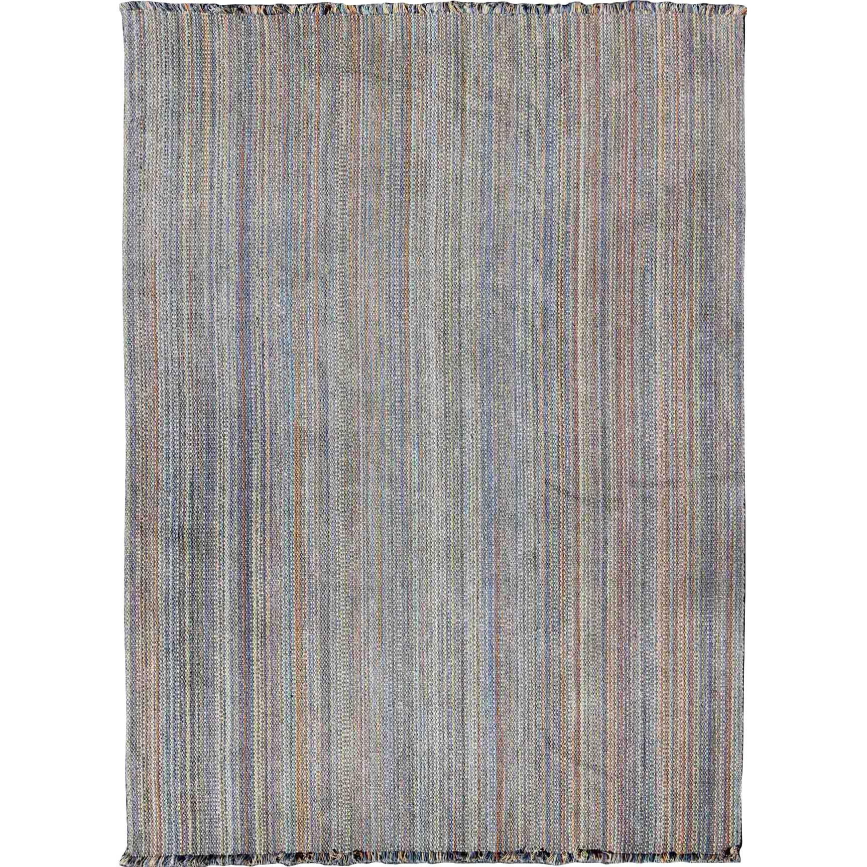 Large Colorful American Braided Rug with Horizontal Stripes and Fringe Detail For Sale at 1stDibs