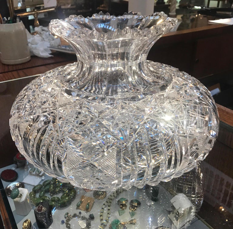 Large American Brilliant Cut Glass Rose Vase Bowl at 1stDibs