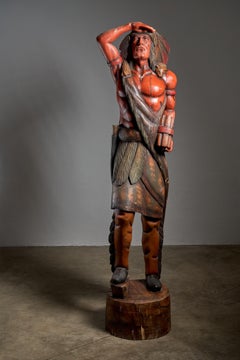 Gran Jefe Indio Americano de Cigarrera Tallado, 2,4 Metros de Altura