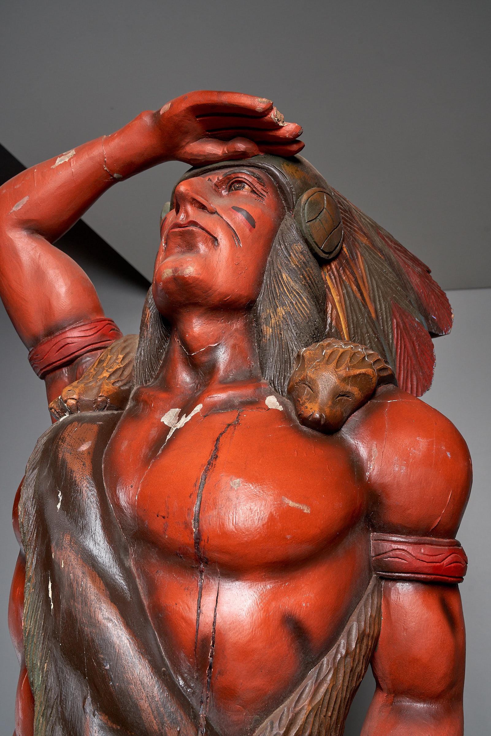 20th Century Large American Carved Cigar Store Indian Chief, 2.4 Meter Heigh For Sale