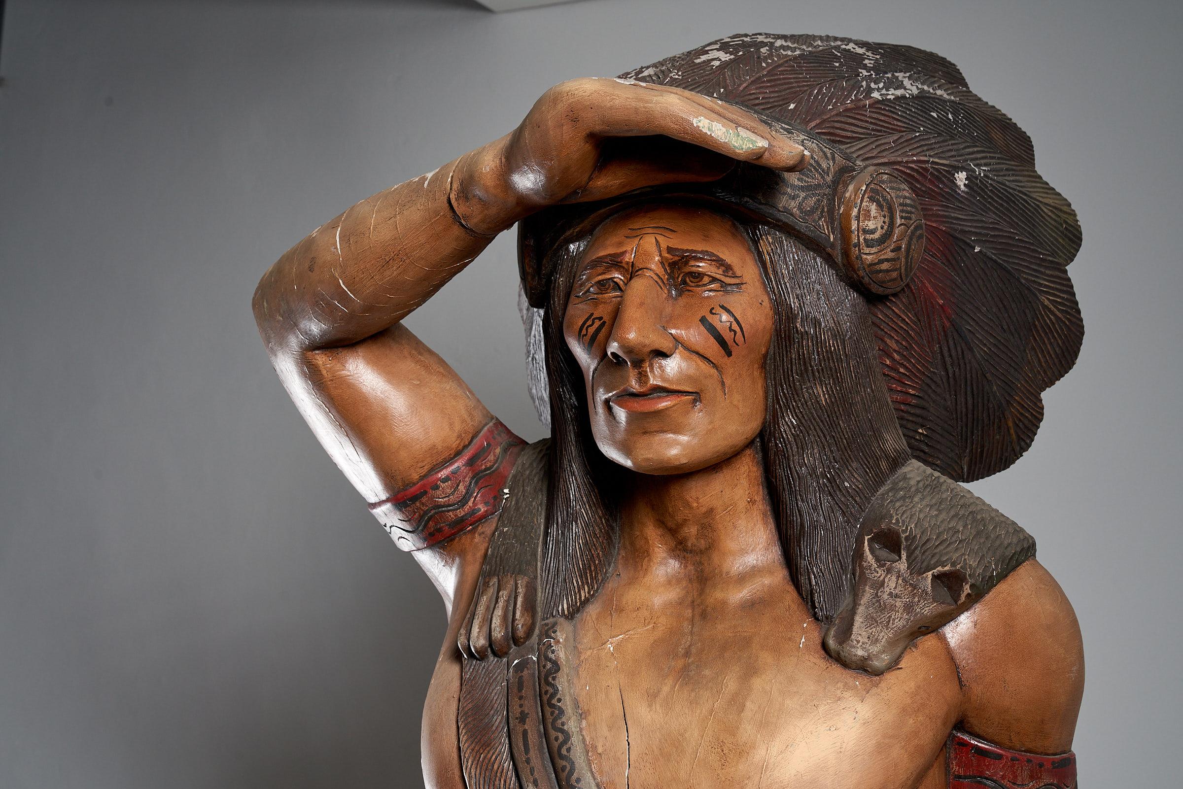 Central American Large American Carved Cigar Store Indian Chief, 2.5 Meter Heigh For Sale