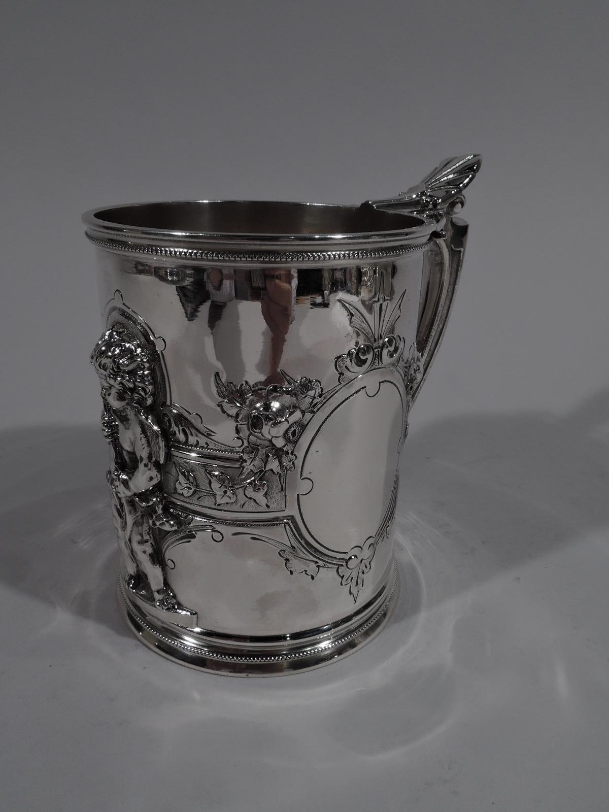 Large American Classical Coin Silver Baby Cup by Wood & Hughes In Excellent Condition In New York, NY
