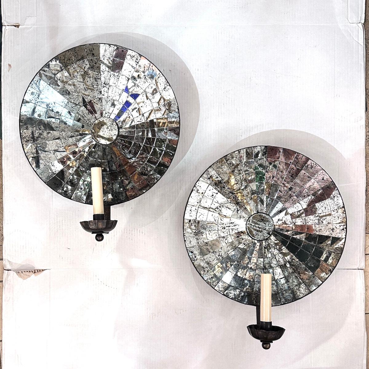 Set of 4 Large Concave Mirrored Sconces, Sold per Pair For Sale 5