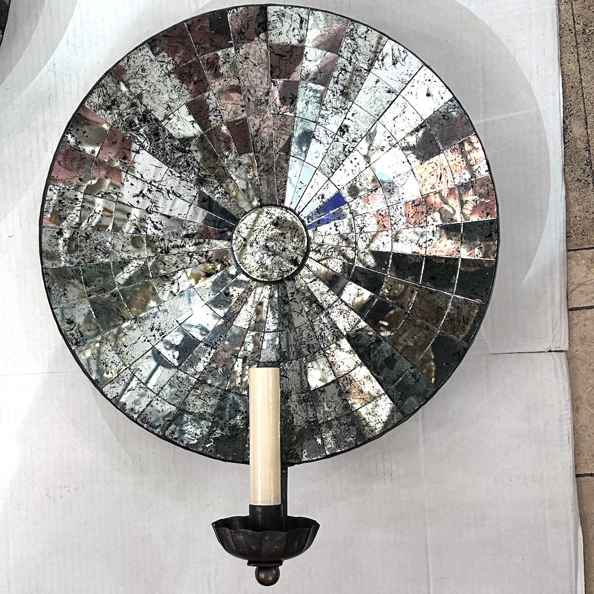 Set of 4 Large Concave Mirrored Sconces, Sold per Pair For Sale 7