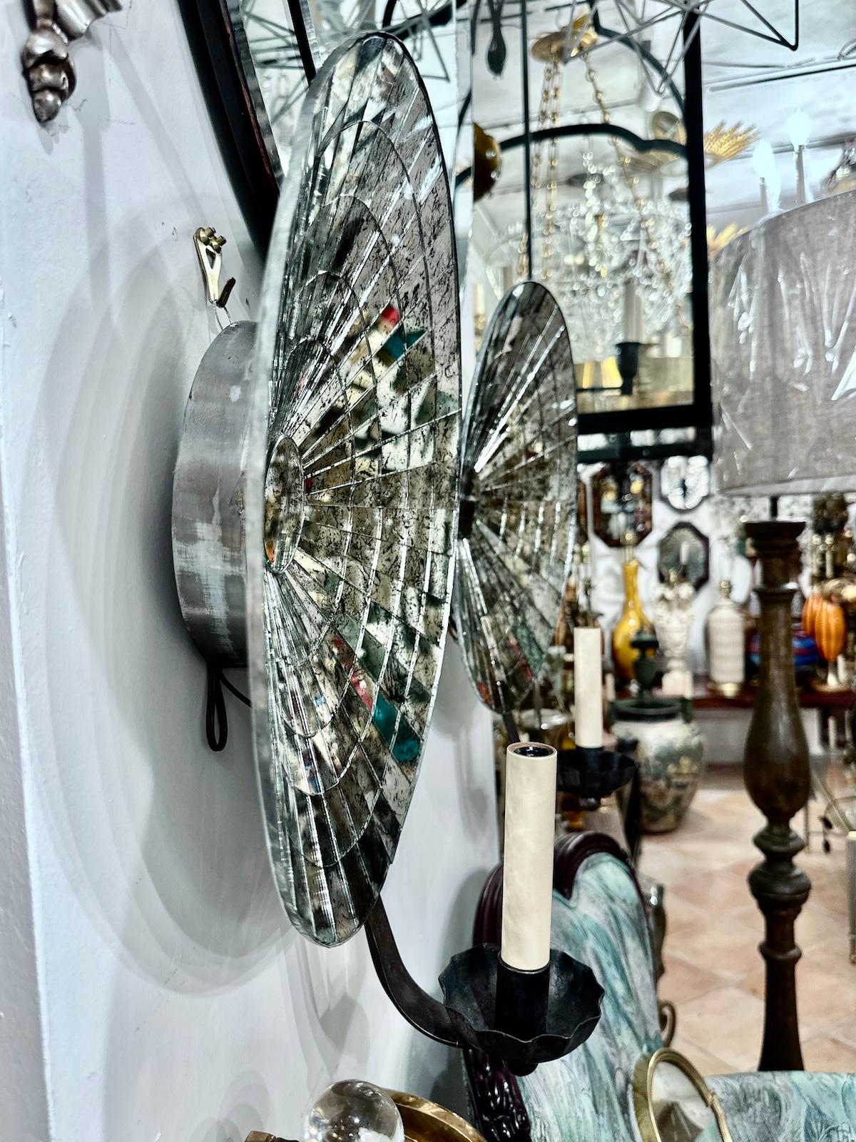 Large American Concave Mirrored Sconces For Sale 4