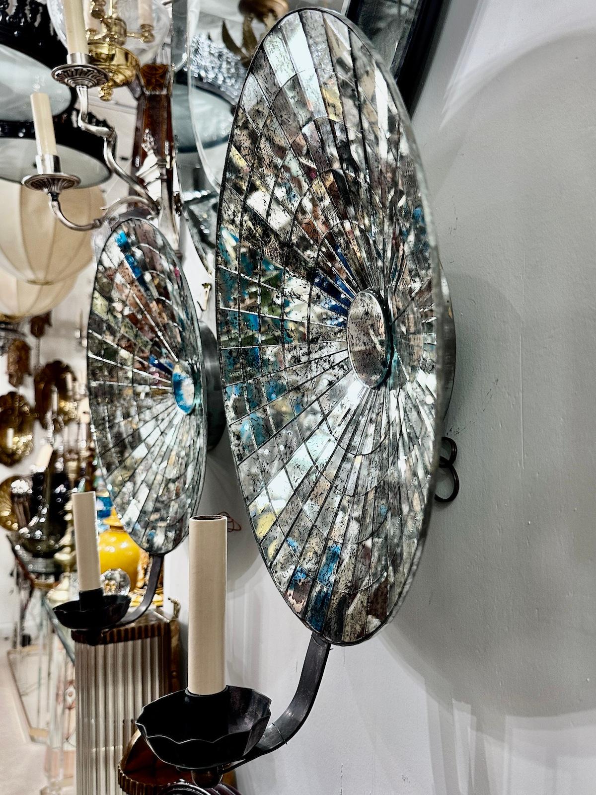 Large American Concave Mirrored Sconces For Sale 5