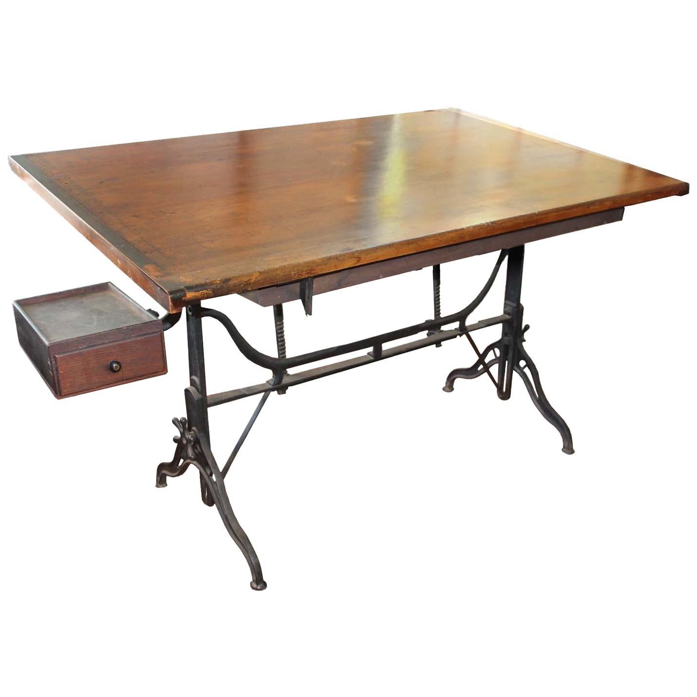 Large American Drafting Table Iron Base/Adjustable