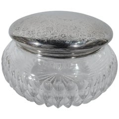 Grand pot de coiffeuse américain édouardien en argent sterling et verre taillé