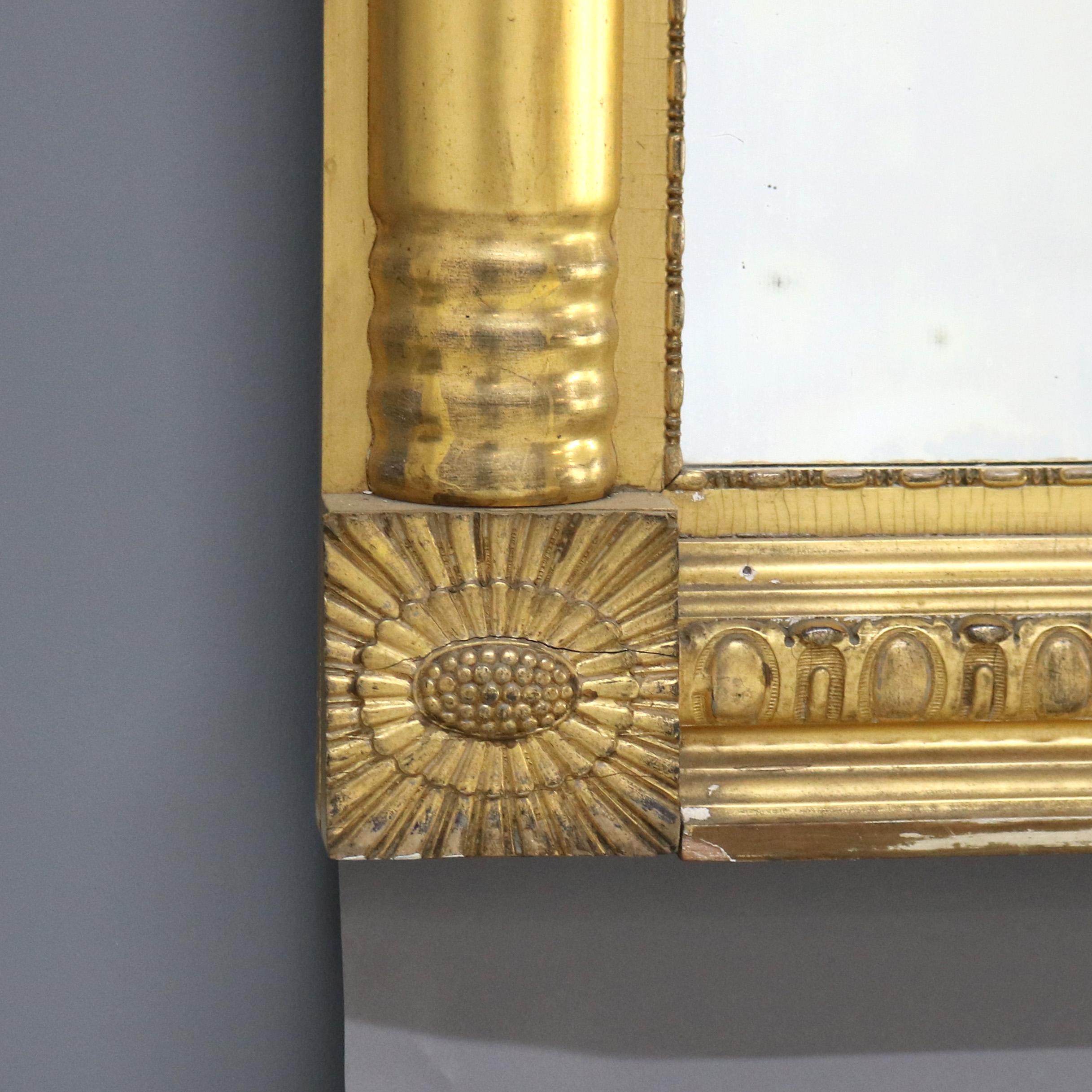 Large American Empire First Finish Giltwood Triptych Over Mantle Mirror 19thC In Good Condition For Sale In Big Flats, NY