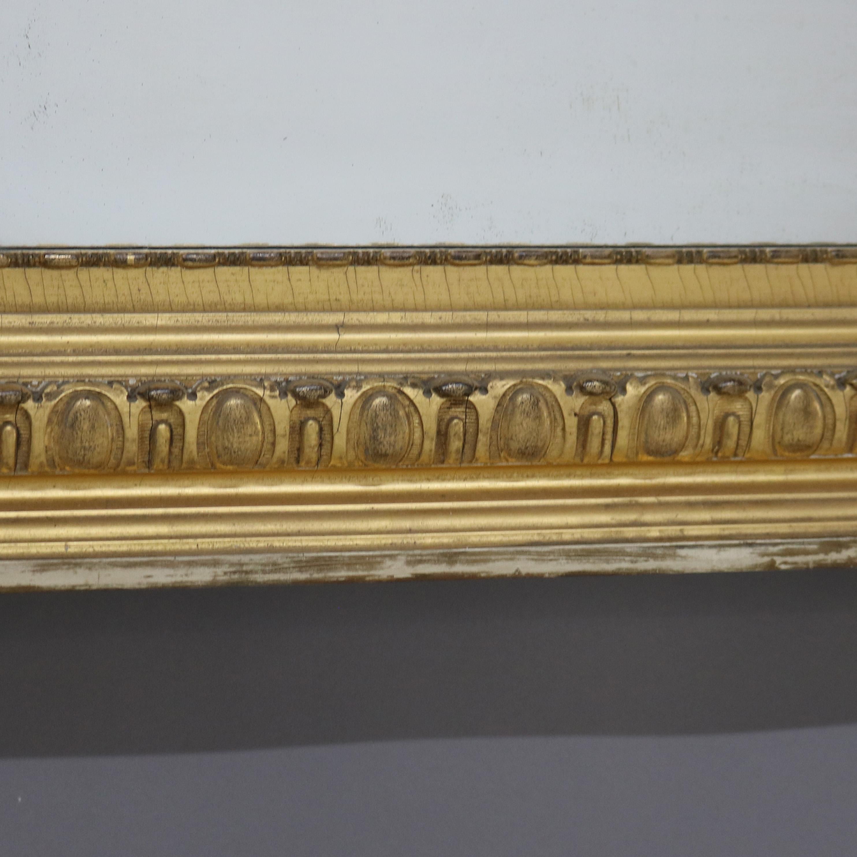 19th Century Large American Empire First Finish Giltwood Triptych Over Mantle Mirror 19thC For Sale
