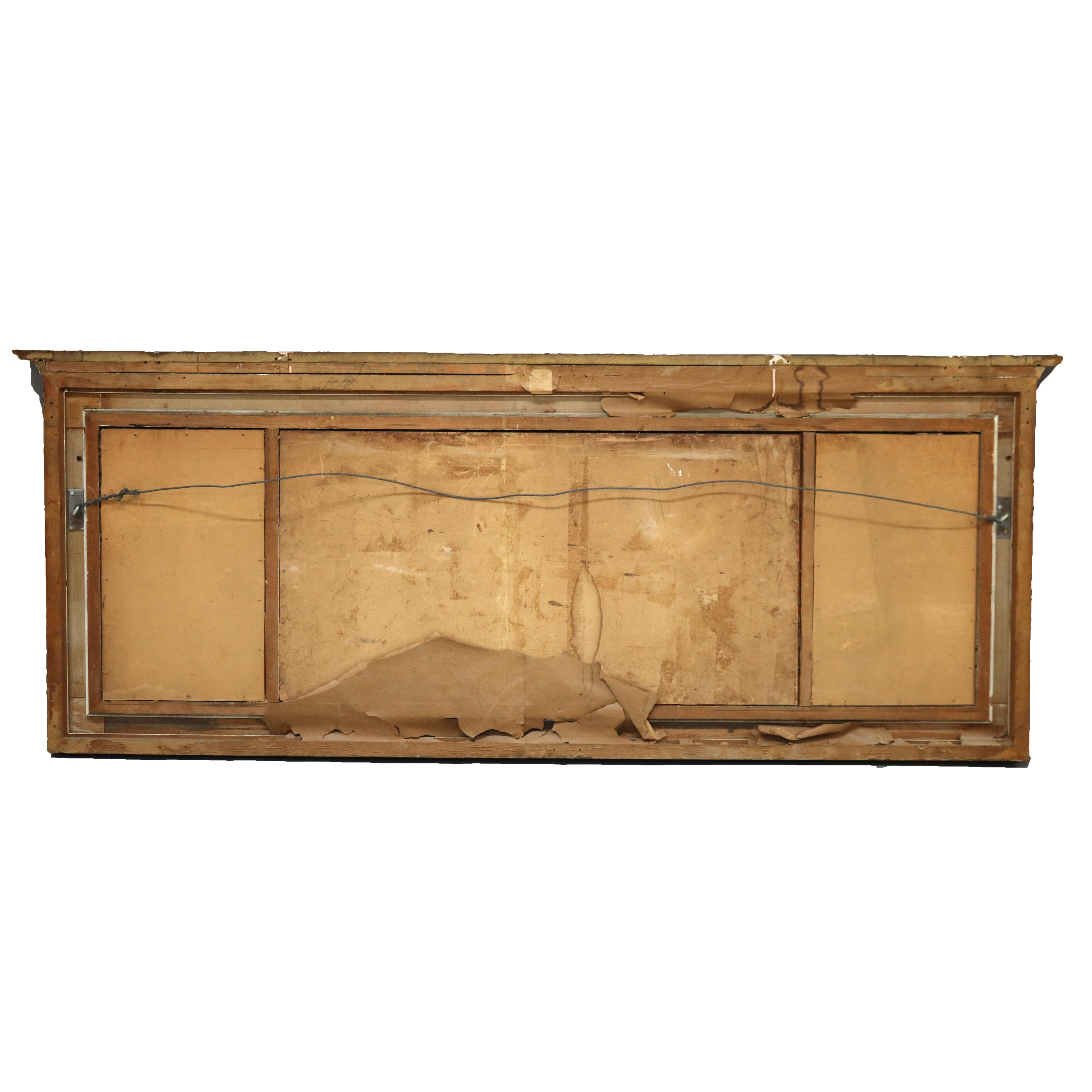 Large American Empire First Finish Giltwood Triptych Over Mantle Mirror 19thC For Sale 1
