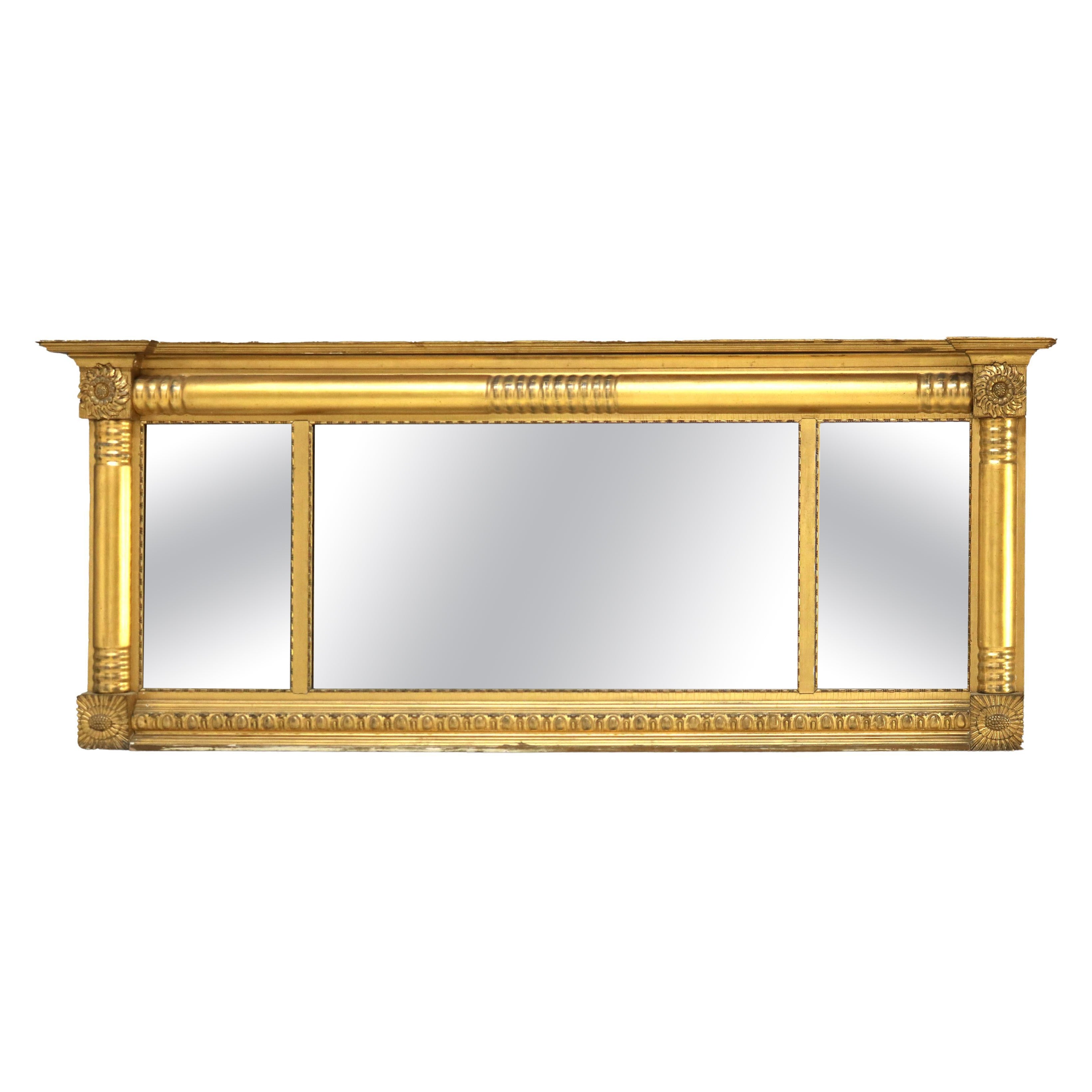 Großer amerikanischer Empire First Finish Giltwood Triptychon über Mantle Spiegel 19.