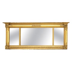 Grand miroir Empire américain en bois doré, première finition, triptyque au-dessus d'un manteau 19e siècle