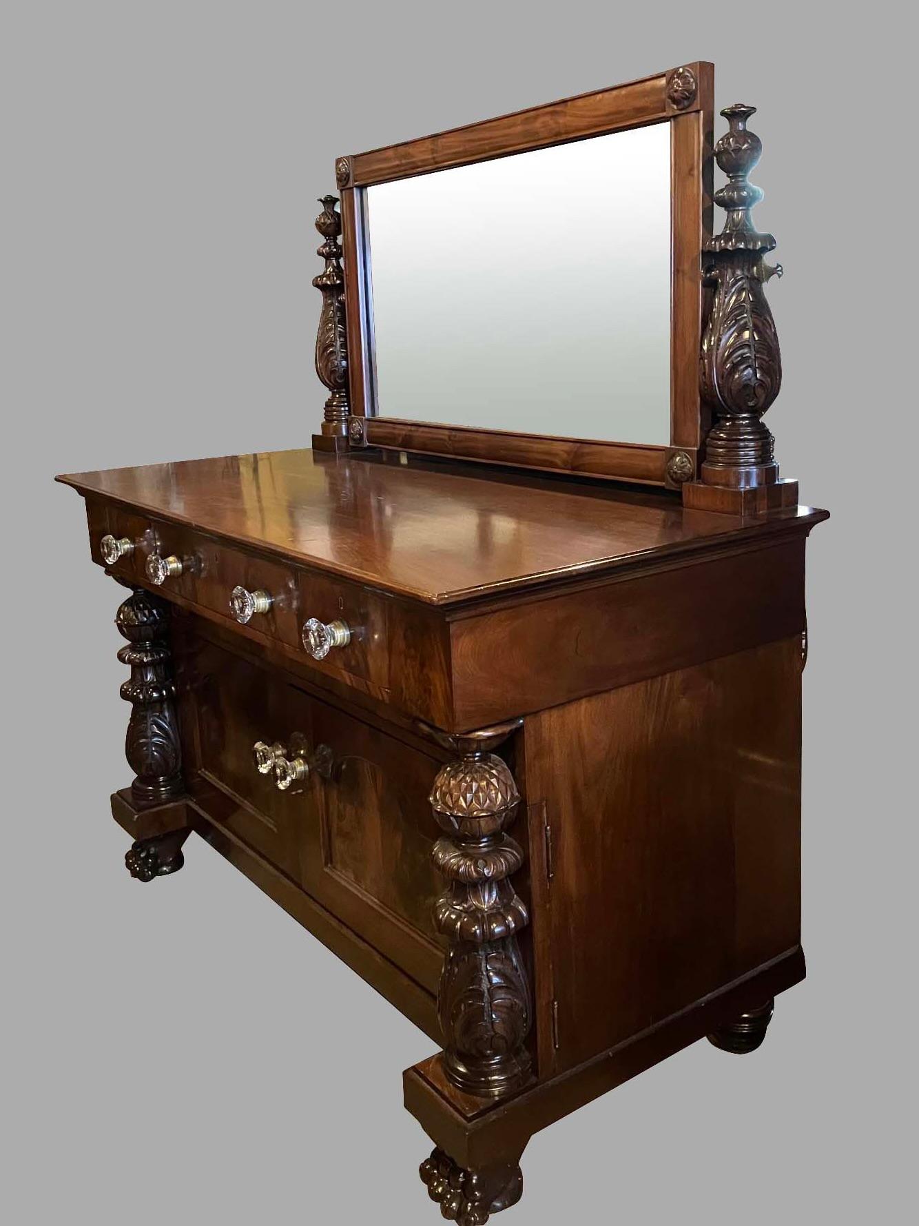 Large American Empire Revival Mahogany Dressing Chest with Adjustable Mirror In Good Condition For Sale In San Francisco, CA