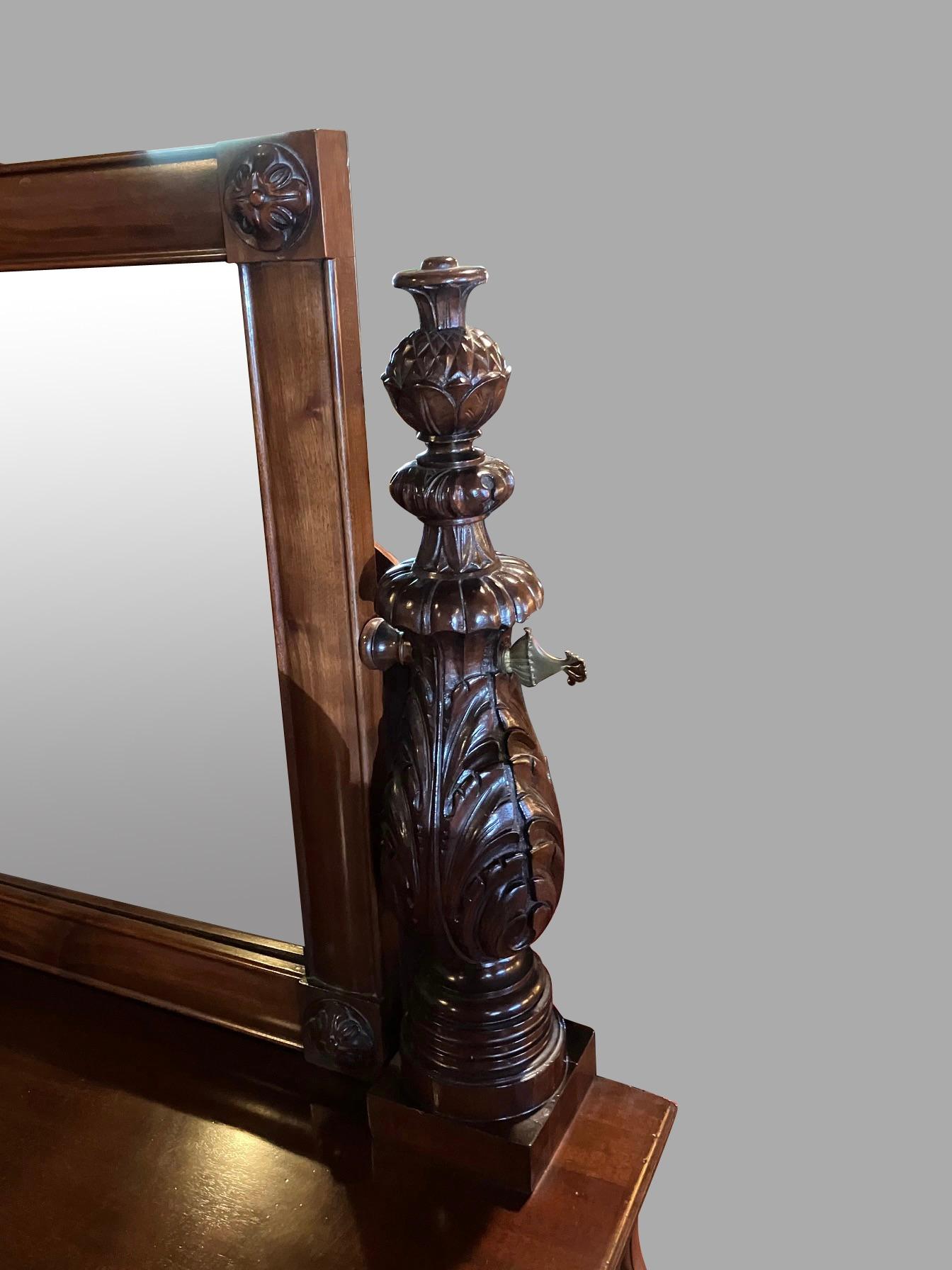 19th Century Large American Empire Revival Mahogany Dressing Chest with Adjustable Mirror For Sale