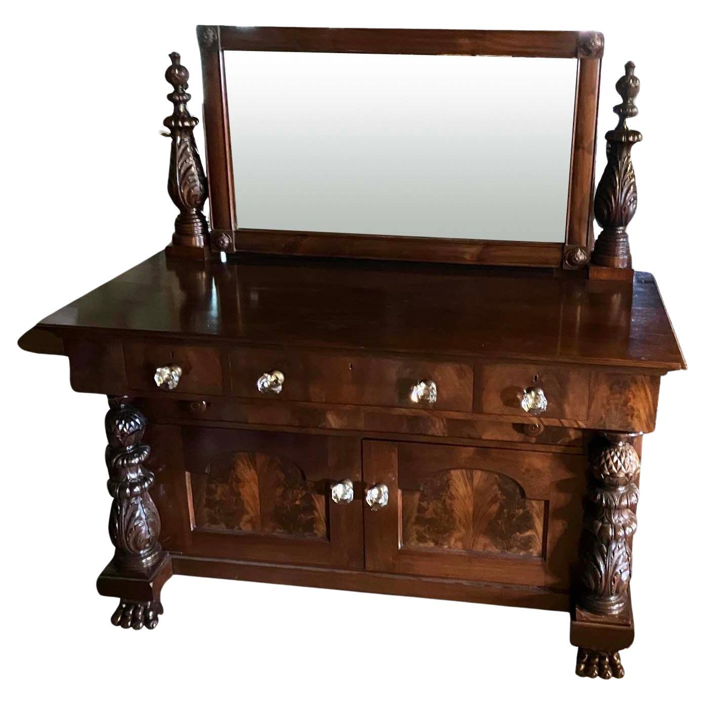Large American Empire Revival Mahogany Dressing Chest with Adjustable Mirror For Sale